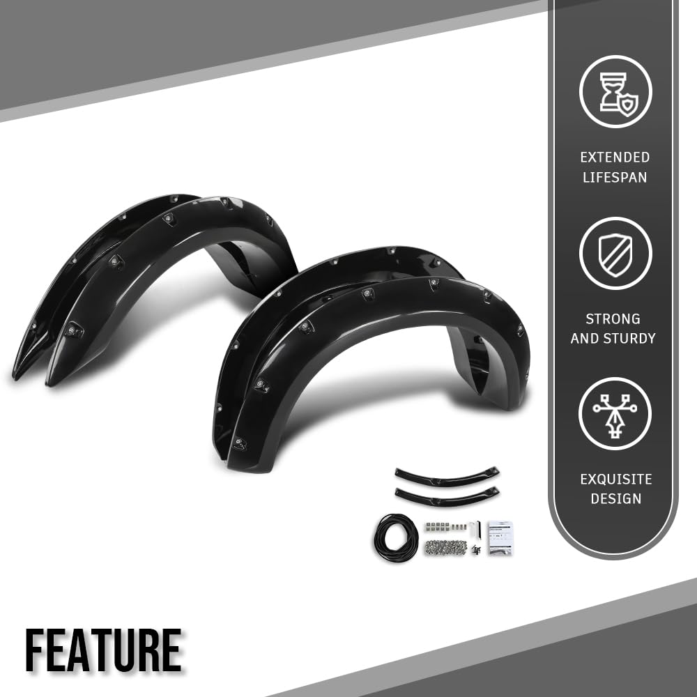 G-PLUS Fender Flares Compatible with Ford Ranger 1993-2011, Fit 6' and 7' Styleside Beds Only, Not Fit FX4 Submodels Black, Smooth Riveted Style