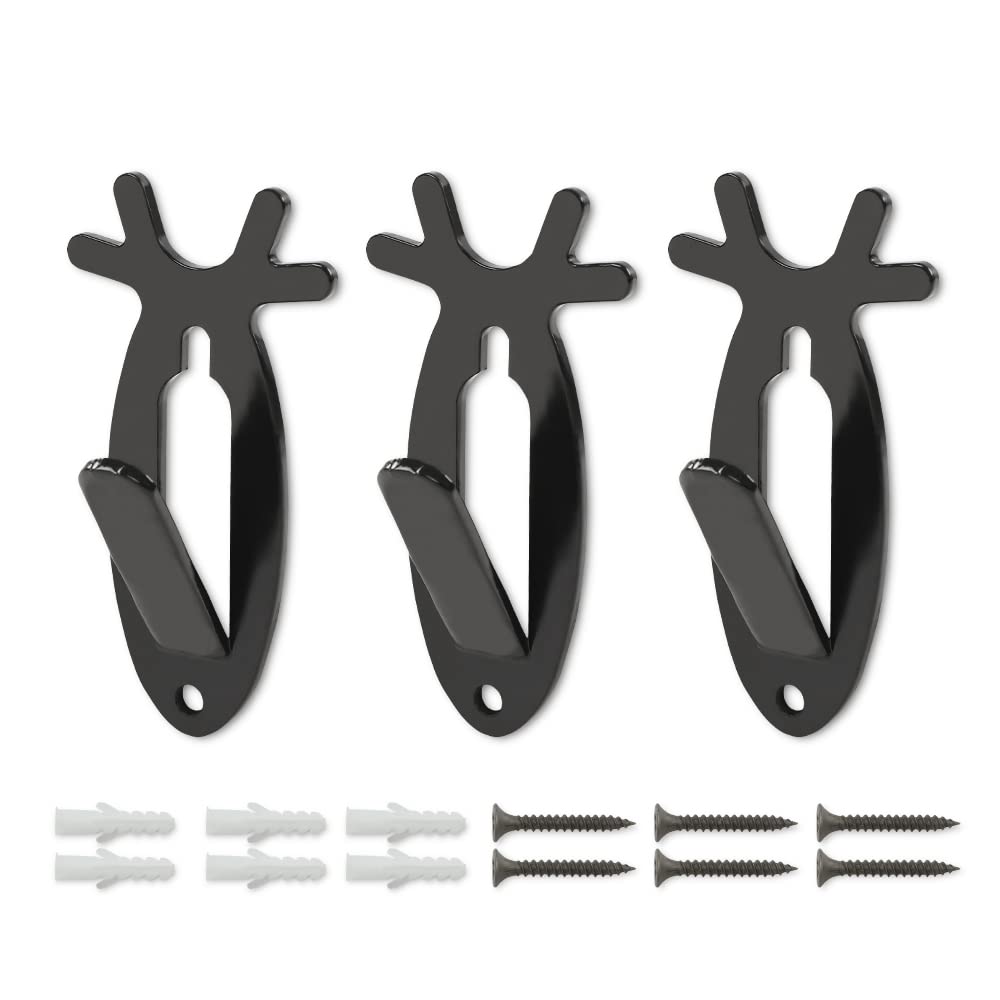 G-PLUS Black 3PCS Wall Hanger Hook European Antler Style Wall Mount Bracket for Hanging Mounting Elk Deer Antelope Living Room Bedroom Home Decor