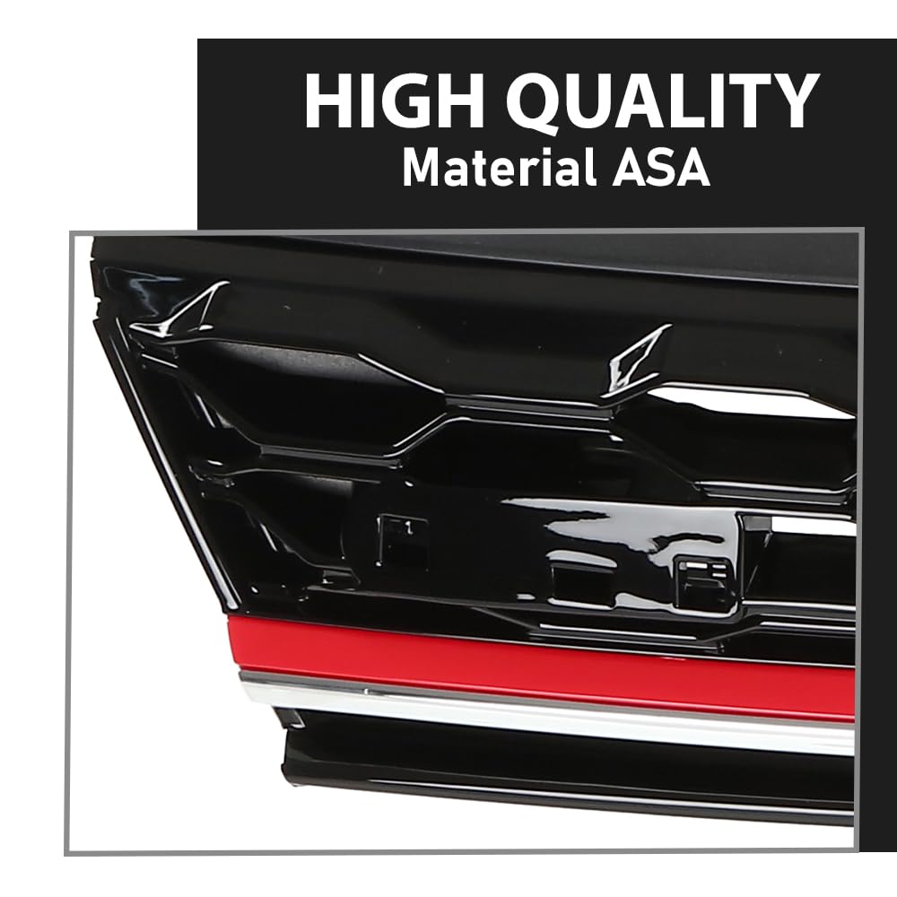 G-PLUS Front Bumper Hood Grille W/Red Trim, Compatible with Volkswagen Golf 7.5 2017-2019, 5GM853651AGCEE, 5GM853651AJCEE