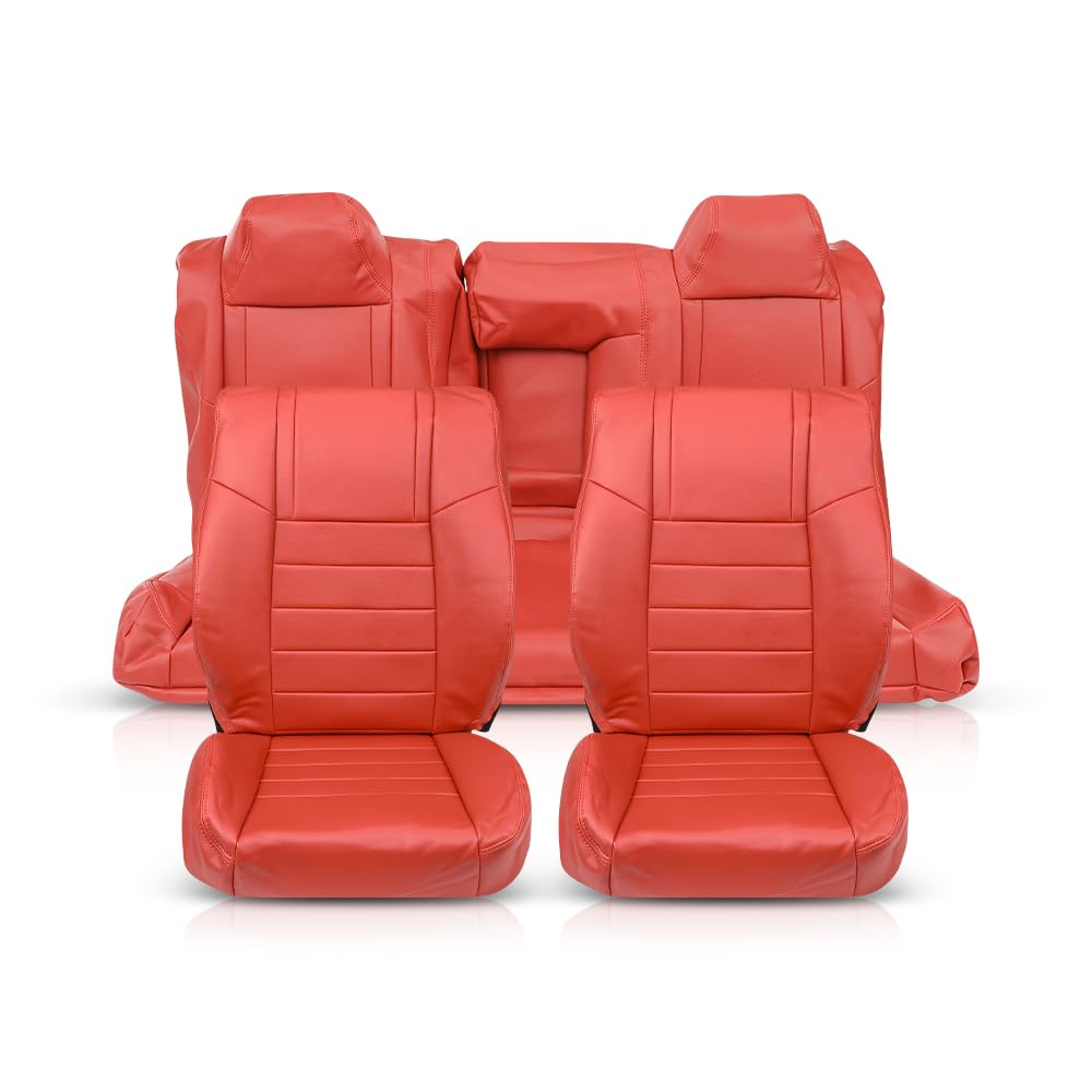 G-PLUS Front & Rear Seat Covers Full Set Compatible with Dodge Challenger SE SXT RT 2011-2014 (NOT Fit SRT8) Red