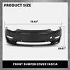 G-PLUS Front Bumper Cover Compatible with Tesla Model 3 Base 2017 2018 2019 2022 2023 w/Tow Hook Hole 1084168S0E, TA1000101, Primed Black