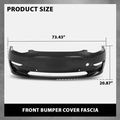 G-PLUS Front Bumper Cover Compatible with Tesla Model 3 Base 2017 2018 2019 2022 2023 w/Tow Hook Hole 1084168S0E, TA1000101, Primed Black