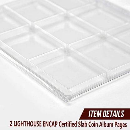 G-PLUS Coin Pages, Coin Album Pages Lighthouse Encap Graded Slab,Coin Collecting Supplies,2 Sheets 18 Slabs
