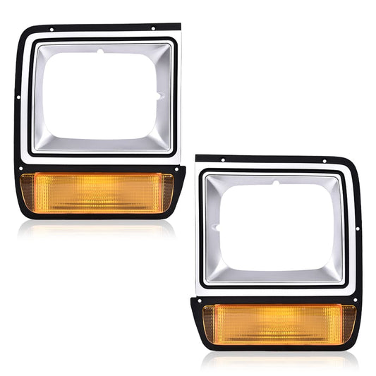 G-PLUS Headlights Bezel w/Corner Parking Light Compatible with Dodge Pickup Truck 1986-1990 Headlamps Head light Doors Headlamps Bezels Pair Set 4249810 CH2513122 4249811 CH2512122,faros delanteros