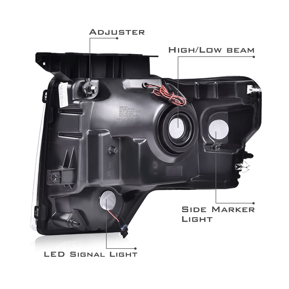 G-PLUS LED Tube Headlights Assembly Compatible with Ford F150 2009-2014 Pair Left & Right Headlamps Assembly, Smoky Lens Black Housing Clear Reflector, faros delanteros, DL3Z13008A DL3Z13008B