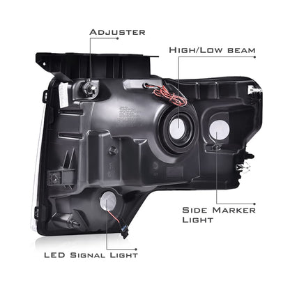 G-PLUS LED Tube Headlights Assembly Compatible with Ford F150 2009-2014 Pair Left & Right Headlamps Assembly, Smoky Lens Black Housing Clear Reflector, faros delanteros, DL3Z13008A DL3Z13008B