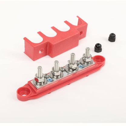 G-PLUS 4 Post Busbar Power Distribution Block with Cover,Busbar Power Battery Terminal Distribution Block 5/16" Posts 12V 250A, 4 Post Power Distribution Block Bus Bar Red