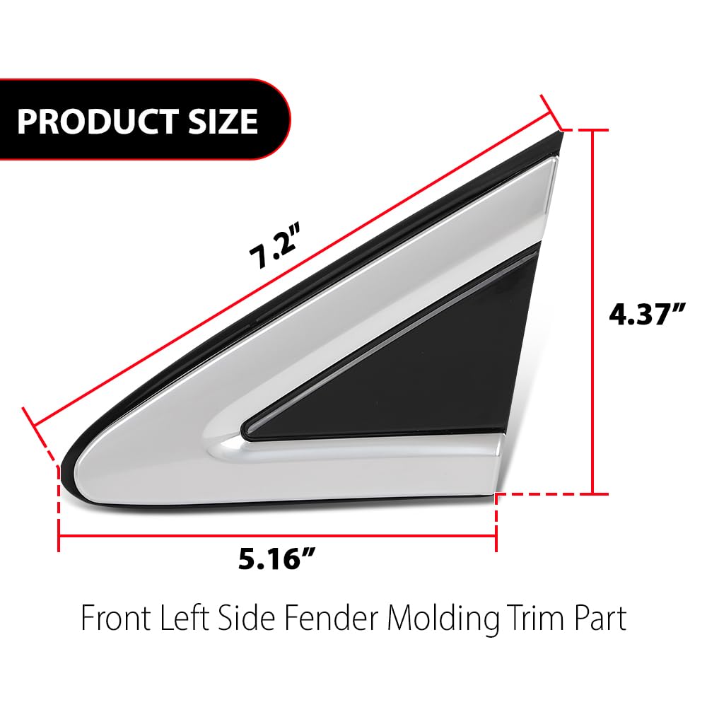 G-PLUS Front Left Side Fender Molding Trim Part Mirror Corner Triangle Trim View Mirror Flag Applique Panel Cover Compatible with Cadillac XTS 2013-2019 22955947 Chrome and Black
