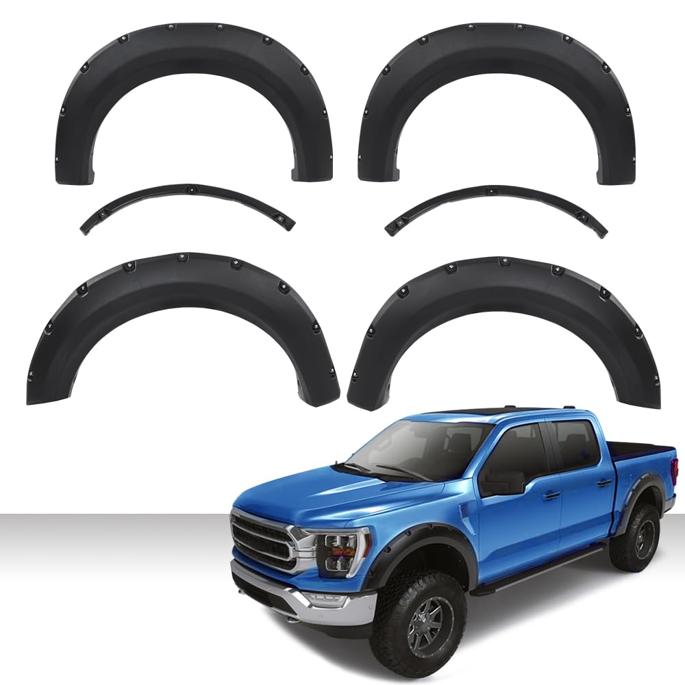 G-PLUS Fender Flares Wheel Arch Covers Compatible with Ford F150 Truck 2009-2014 67.0"/78.8"/97.4" bed models only (Not Fit Platinum & Raptor models) 9L3Z16038A 9L3Z16039B (Textured Riveted 4 PCS)
