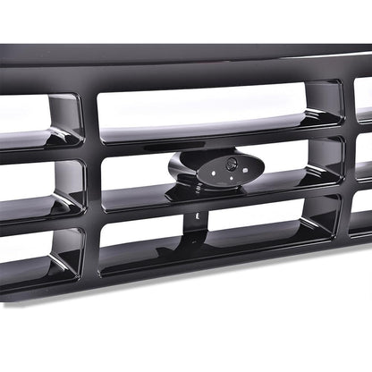 G-PLUS Front Grille Grill Compatible with 1992-1996 Bronco/1992-1997 Ford F150 F250 F350 Platinum Chrome w/Emblem Truck Replacement, Gloss Black FO1200173 FO2512130 FO2513131