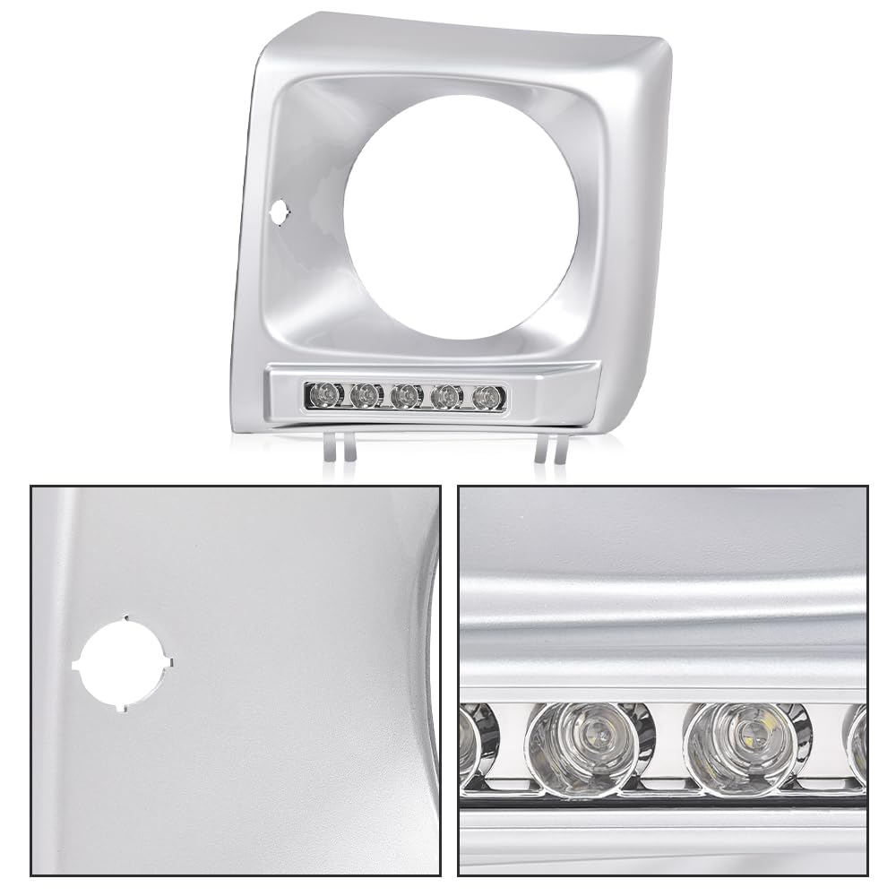 G-PLUS Silver Headlight Bezel with LED DRL Light Strip & Wire harness Compatible with 1990-2018 Mercedes Benz G-class W463 G63 G65 G500 G550 G55 AMG