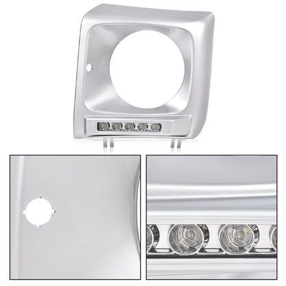 G-PLUS Silver Headlight Bezel with LED DRL Light Strip & Wire harness Compatible with 1990-2018 Mercedes Benz G-class W463 G63 G65 G500 G550 G55 AMG