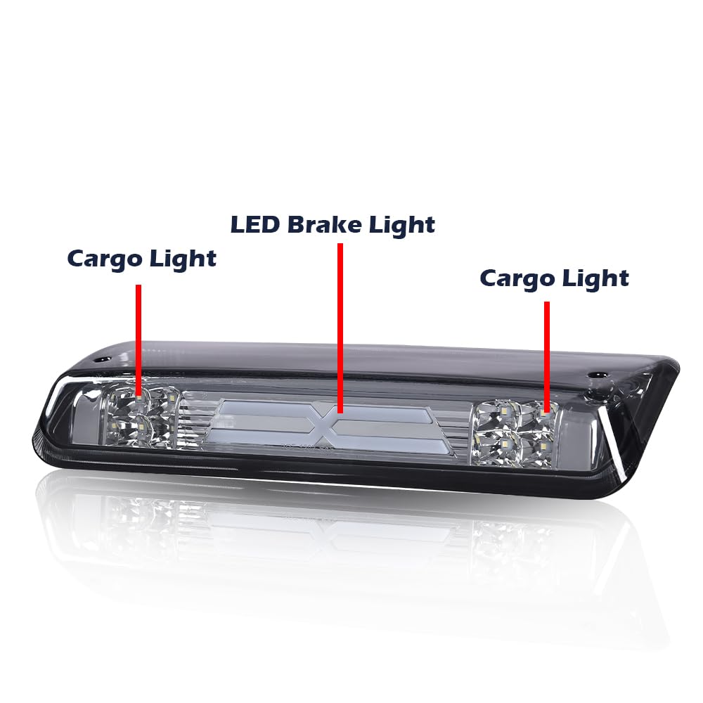 G-PLUS Rear LED 3rd Brake Lights Assembly Compatible with 2004-2008 Ford F150/Lobo Tail Brake Cargo Lamp Clear Lens Chrome Bottoms