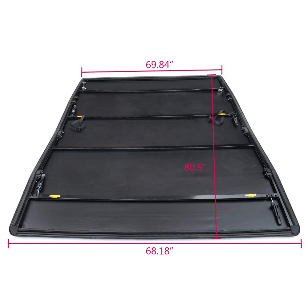 G-PLUS Black Soft Four Fold Truck Bed Tonneau Cover Compatible with 2007-2013 Chevy Silverado/GMC Sierra 1500 2500 HD | Fits 6.6' 6.6ft Bed