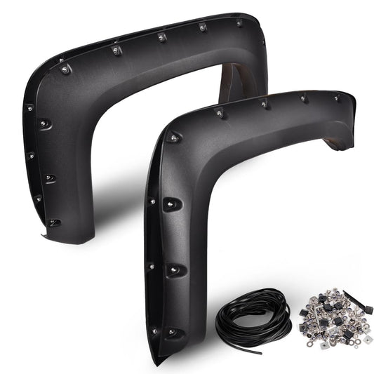 G-PLUS Pocket Rivet Fender Flares, Compatible with Chevy Silverado 1500 07-13/ Silverado 2500HD 3500HD 07-14[Not Fit Gmc Sierra], (for Regular Cab and Extended Cab), Textured 78.0"/97.6" Long Bed