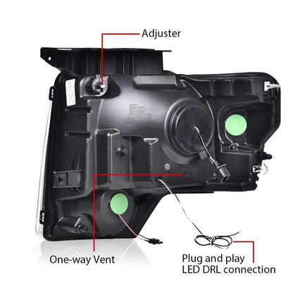 G-PLUS Headlights Assembly, Compatible with 2009-2014 Ford F150(Only Fit LED Style,NOt Fit without LED Style) Bumper Headlamps,Clear Lens Black Housing Clear Reflector,faros delanteros