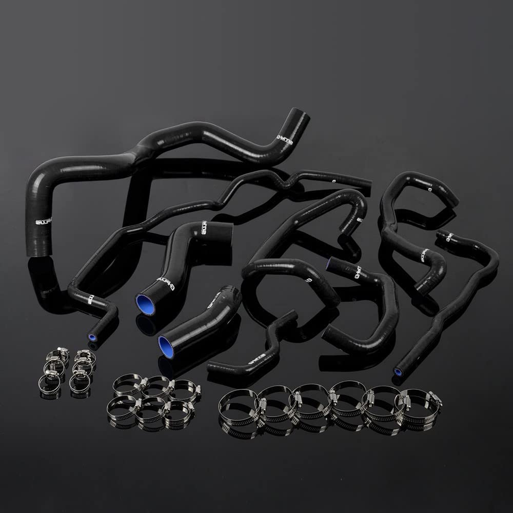G-PLUS Silicone Radiator Coolant Hose Kit Clamps Compatible With 1999-2006 Volkswagen VW Golf Mk4 Turbo 1.8T Black