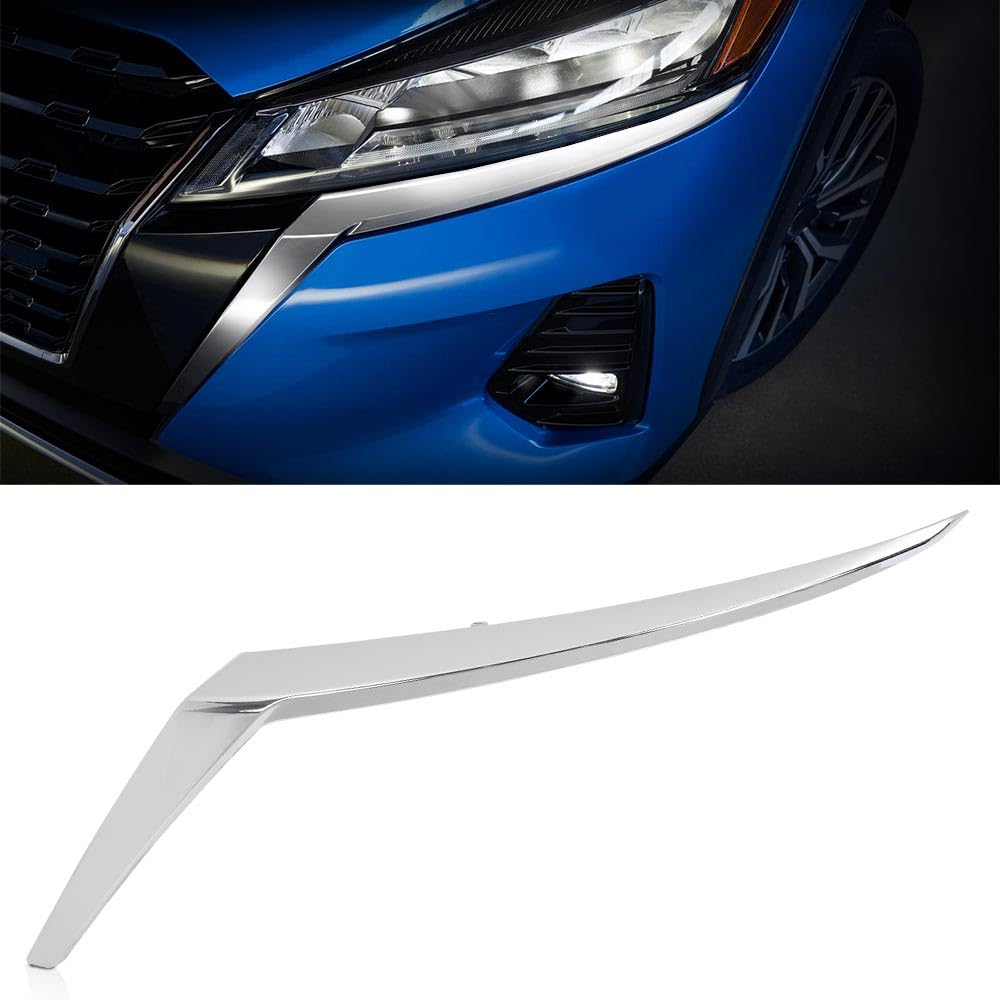 G-PLUS Front Left Side Bumper Cover Molding Chrome Trim 1pc Silver Compatible with Nissan Kicks 2021-2023 (For S And SV Models) NI1046111, 191275878064, 620755R00A