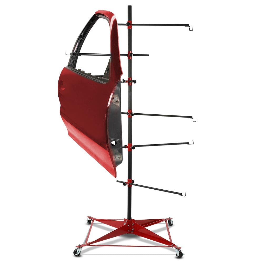G-PLUS Auto Body Door Fender Panel Holder Tree Center Post Hang Paint Stand Adjustable Black&Red Steel Powder Coated #Size: L 29 (in) * W 29 (in) * H 73-3/8 (in)