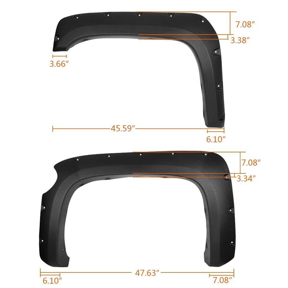 G-PLUS Pocket Rivet Textured Fender Flares 4 PCS Compatible with 2007-2013 Chevy Silverado 1500, Only Fit 5.8' Short Bed Crew Cab (Not Fit 07 Classic Models & GMC Sierra) Wheel Flares Protector Cover