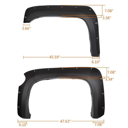 G-PLUS Pocket Rivet Textured Fender Flares 4 PCS Compatible with 2007-2013 Chevy Silverado 1500, Only Fit 5.8' Short Bed Crew Cab (Not Fit 07 Classic Models & GMC Sierra) Wheel Flares Protector Cover