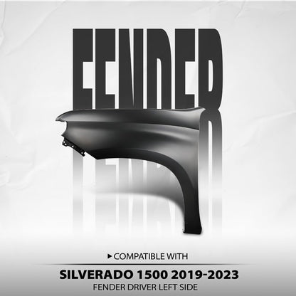 G-PLUS Fender Front Left Compatible with Chevy Silverado 1500 2019 2020 2021 2022 2023 84502610, GM1240411 Black
