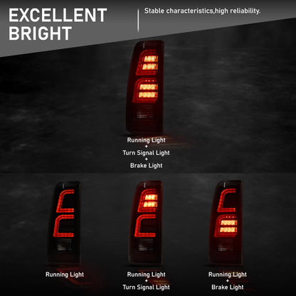 G-PLUS Rear LED Tail Light Assembly Fit Chevy Silverado 1500 2500 99-02 /Fit GMC Sierra 1500 2500 99-06,Driver & Passenger Brake Lamps,Clear/Black w/Red light Bar Luces Traseras Faros Traseros