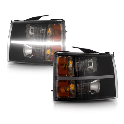 G-PLUS LED DRL Headlights, Compatible with 2007-2014 Chevy Silverado 2500 3500 & HD/Fit 2007-2013 Chevy Silverado 1500 Bumper Headlamps, Clear Lens Black Housing Amber Reflector,faros delanteros