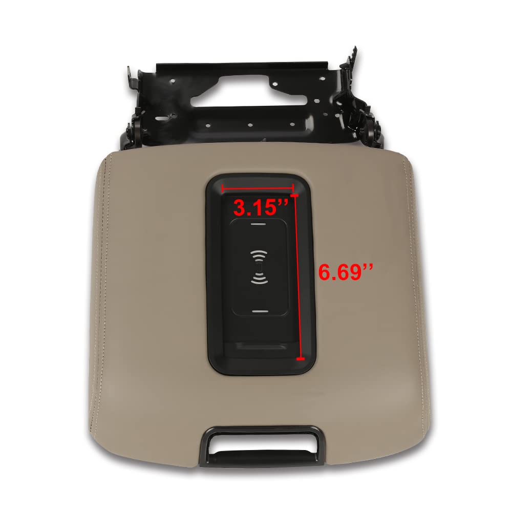 G-PLUS Brown Center Console Armrest Lid w/Wireless Charger Compatible with 2015 2016 2017 2018 2019 Chevy Tahoe/Suburban GMC Yukon/Yukon XL