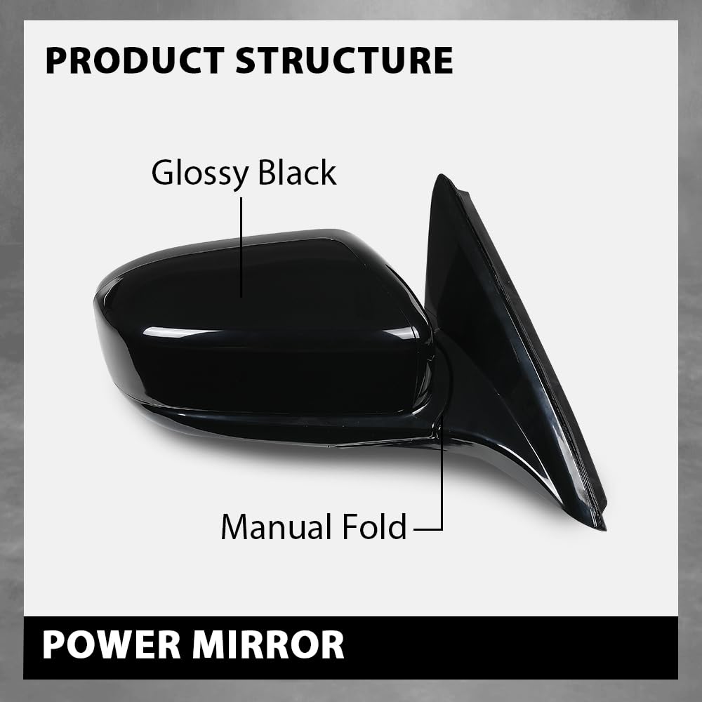 G-PLUS Power Mirror Driver and Passenger Side Compatible with Honda Accord 4-Door 2003-2007 Manual Folding 3-Pin HO1320152 HO1321152 76250SDAA13ZA 76200SDAA13ZA Glossy Black