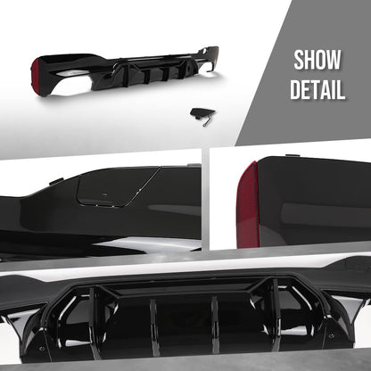 G-PLUS Rear Diffuser Compatible with BMW G30 G31 G38 5 Series 2017-2023 with M Sport Bumper Only, NOT Fit Rectangle Exhaust Tips On M550i Model, Rear Bumper Diffuser Gloss Black