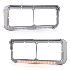 G-PLUS Headlight Visors 2PCS Chrome Clear Lens Amber LED Strips