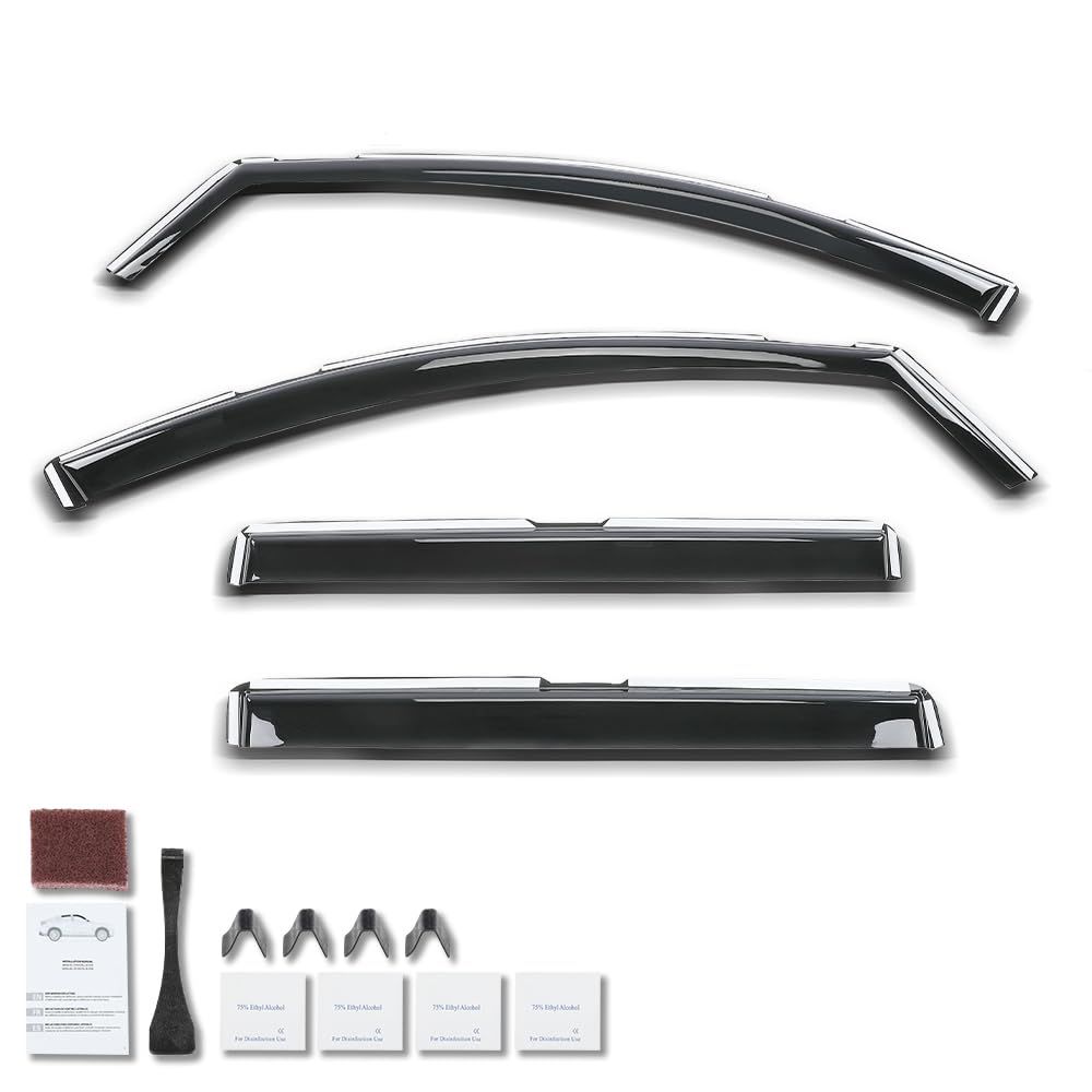 G-PLUS in-Channel Side Window Vent Visor Deflectors Rain Guards Compatible with GMC Terrain 2018-2024 Impact-Resistant PC 4 PCS Smoky
