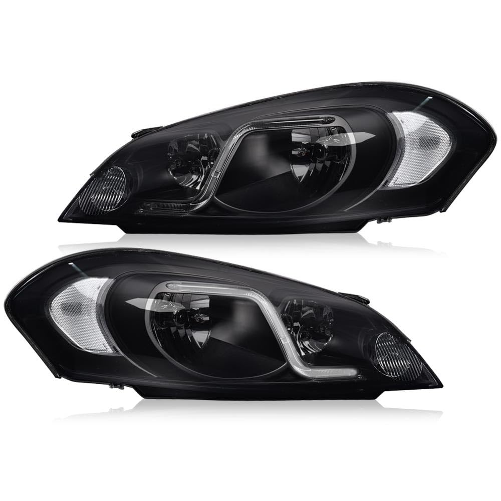 G-PLUS LED Headlights Assembly Fit Chevy Monte Carlo 2006 2007/Chevy Impala 2006-2013/Chevy Impala Limited 2014-2016 DRL Corner Headlamps Smoky Lens Black Housing Clear Reflector,faros delanteros