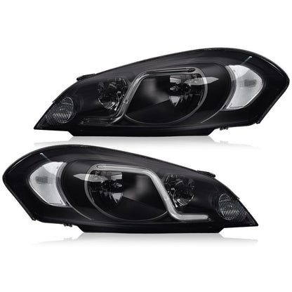 G-PLUS LED Headlights Assembly Fit Chevy Monte Carlo 2006 2007/Chevy Impala 2006-2013/Chevy Impala Limited 2014-2016 DRL Corner Headlamps Smoky Lens Black Housing Clear Reflector,faros delanteros