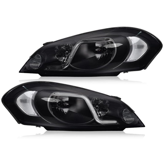 G-PLUS LED Headlights Assembly Fit Chevy Monte Carlo 2006 2007/Chevy Impala 2006-2013/Chevy Impala Limited 2014-2016 DRL Corner Headlamps Smoky Lens Black Housing Clear Reflector,faros delanteros