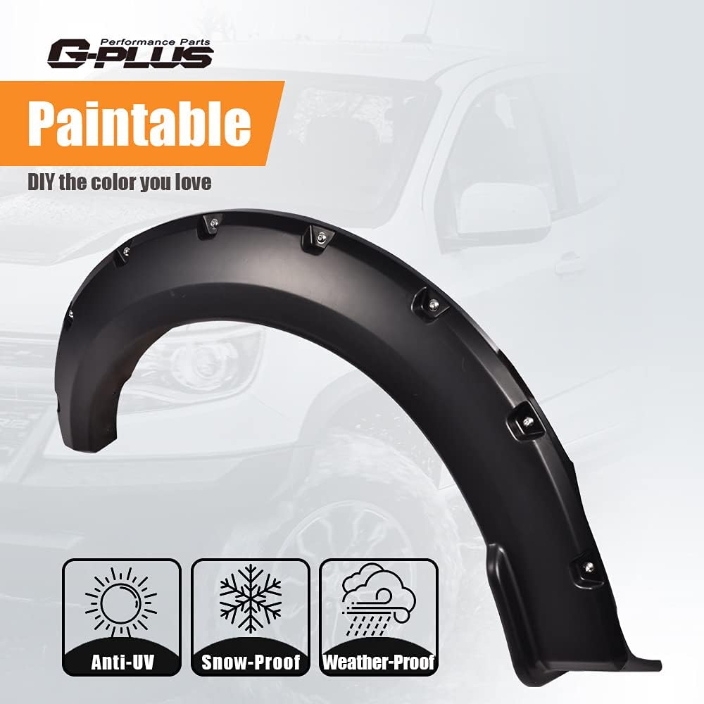 G-PLUS 4pcs Fender Flares Compatible with Ford F150 2015-2017 Styleside Models Only with 67.0" 78.8" 97.4" Bed(Not fit w/68T Technology Package/Sensors for lane changing) Smooth Riveted