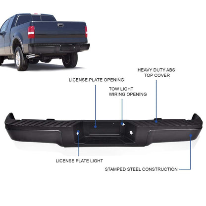 G-PLUS Rear Step Bumper Assembly Compatible With 2009-2014 Ford F150 Truck 9L3Z17B807A 9L3Z17906A FO1103160 Black Steel Back Step Bumper w/o Sensor Hole
