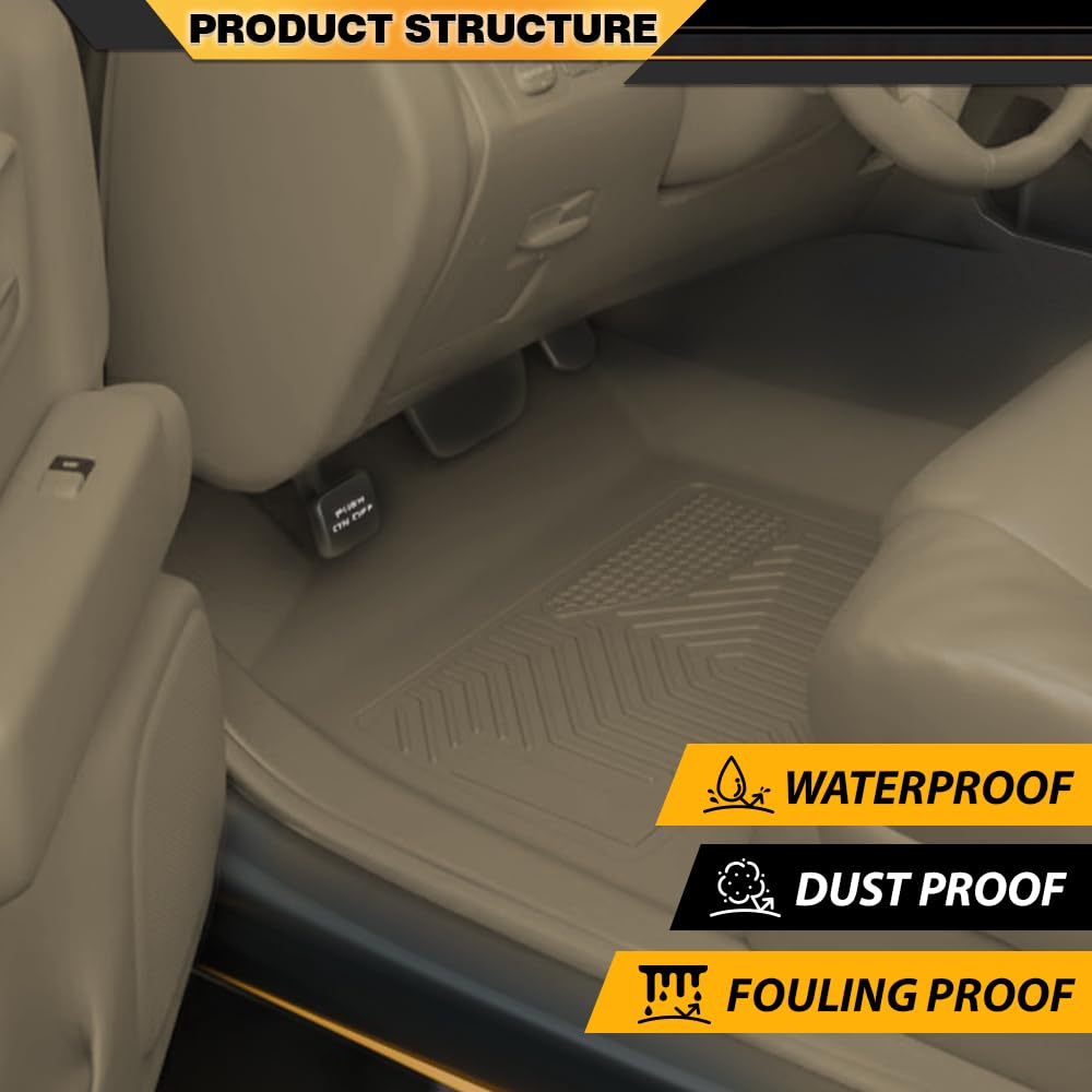 Floor Mat Fit Ford F150 SuperCrew Cab 2009 2010 2011 2012 2013 2014 All Weather Full Cover Protection TPE Car Floor Cargo Liner 1st & 2nd Row 3PCS Beige, alfombras para carro