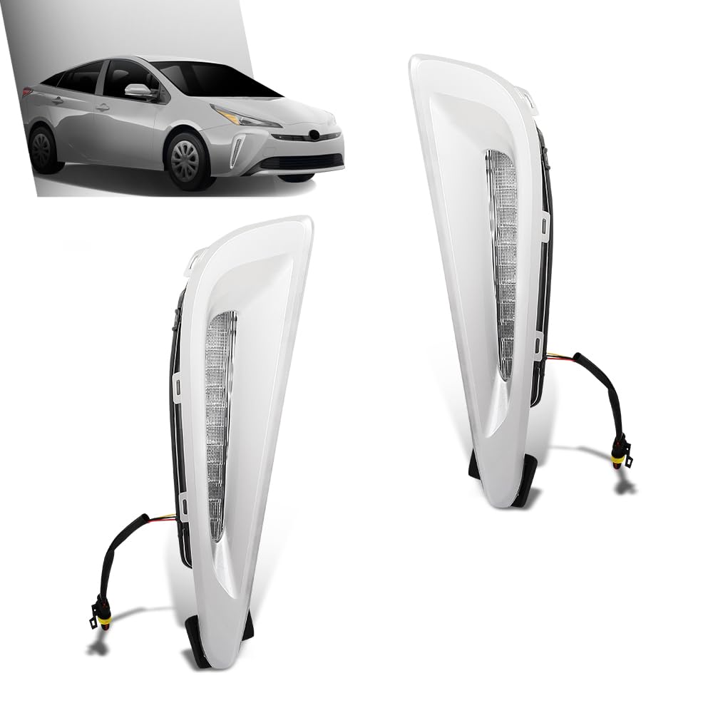 G-PLUS LED Fog Light w/Dual Color DRL Signal Silver Bezel Wires Compatible with Toyota Prius 2019-2022 812A0-47020, 812B0-47020, 812A047020, 812B047020, 52713-47040, 52712-47040, 5271347040 White