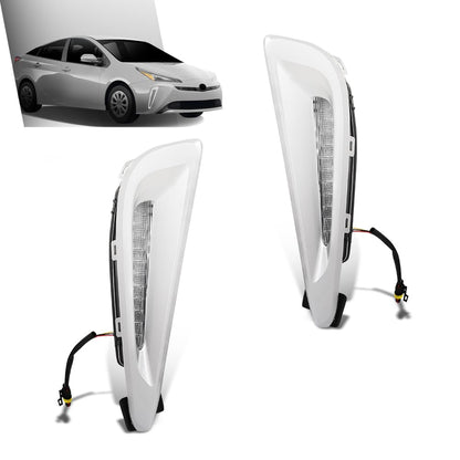 G-PLUS LED Fog Light w/Dual Color DRL Signal Silver Bezel Wires Compatible with Toyota Prius 2019-2022 812A0-47020, 812B0-47020, 812A047020, 812B047020, 52713-47040, 52712-47040, 5271347040 White