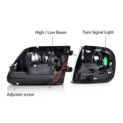 G-PLUS LED DRL Lightning Style Headlights & Corner Parking Lights Compatible with 1997-2002 Ford Expedition/Fit 1998-2003 Ford F150/Fit 1997-1999 F250 Clear Lens Chrome Housing Clear Reflector