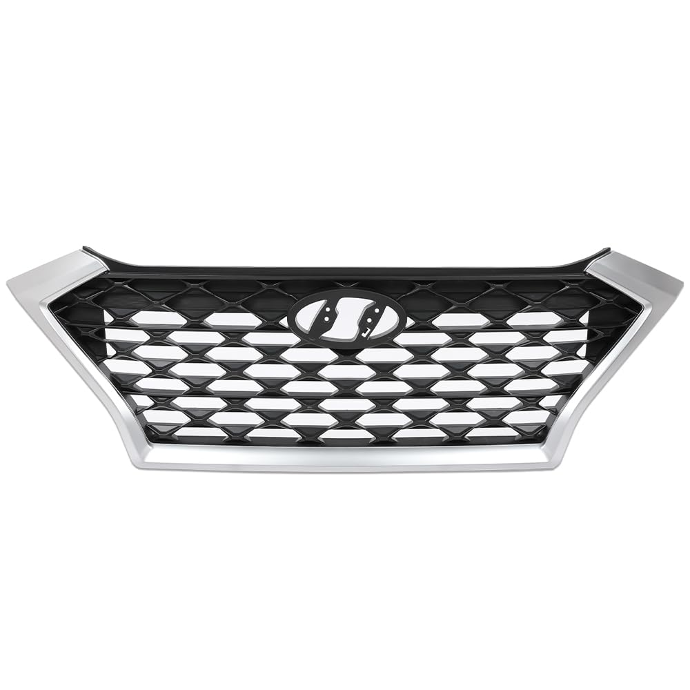 G-PLUS Front Upper Bumper Grille Chrome Gray & Black w/Black accents Compatible with Hyundai Tucson 2019 2020 2021 (For Models without Front Camera) HY1200225 86350D3500 86350-D3500