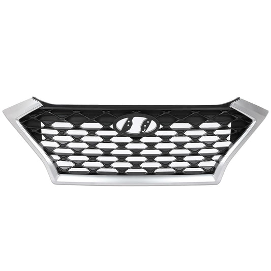 G-PLUS Front Upper Bumper Grille Chrome Gray & Black w/Black accents Compatible with Hyundai Tucson 2019 2020 2021 (For Models without Front Camera) HY1200225 86350D3500 86350-D3500