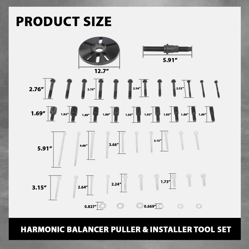 G-PLUS Harmonic Balancer Puller Removal & Install Tool Set Flywheel Crankshaft Kit 45 Steel Black