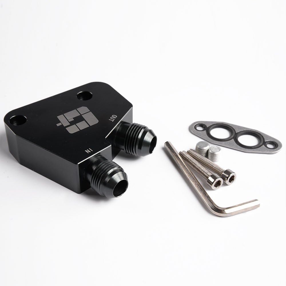 G-PLUS Black 25 Row AN10-10AN Engine Transmission Oil Cooler Kit & Oil Cooler Sandwich Plate Kit Compatible with GM LS1 LS2 LS3 Aluminum