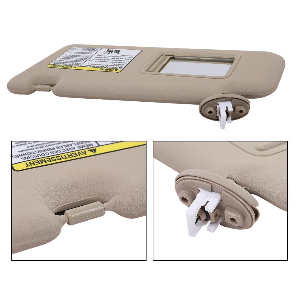 G-PLUS Left Driver Side Sun Visor Beige w/Vanity Light Compatible with Toyota Highlander 2008-2013 743200E050E0, 743200E051E0, 7432048180E1