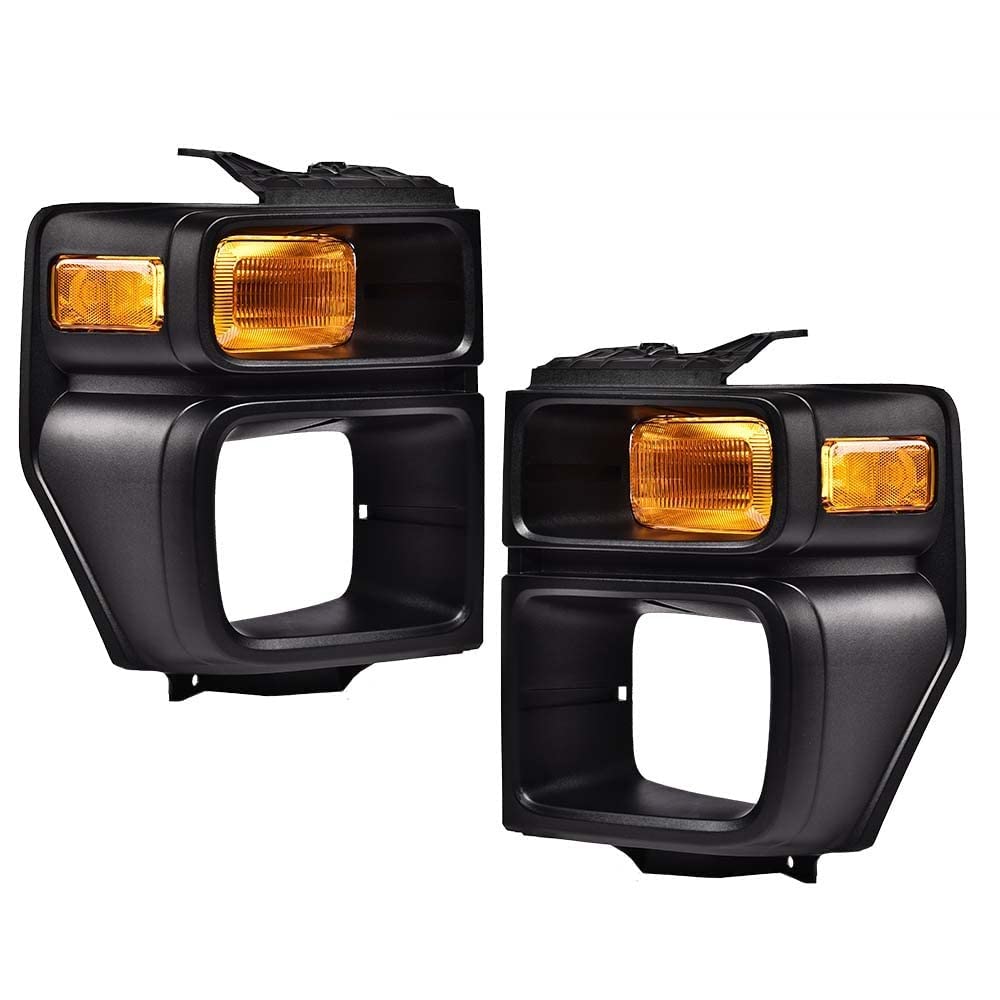 G-PLUS Headlight Trim Bezel with Parking Turn Signal Light Compatible With 08-14 Ford E150/08-14 Ford E250/08-19 Ford E350 (Driver & Passenger Side)