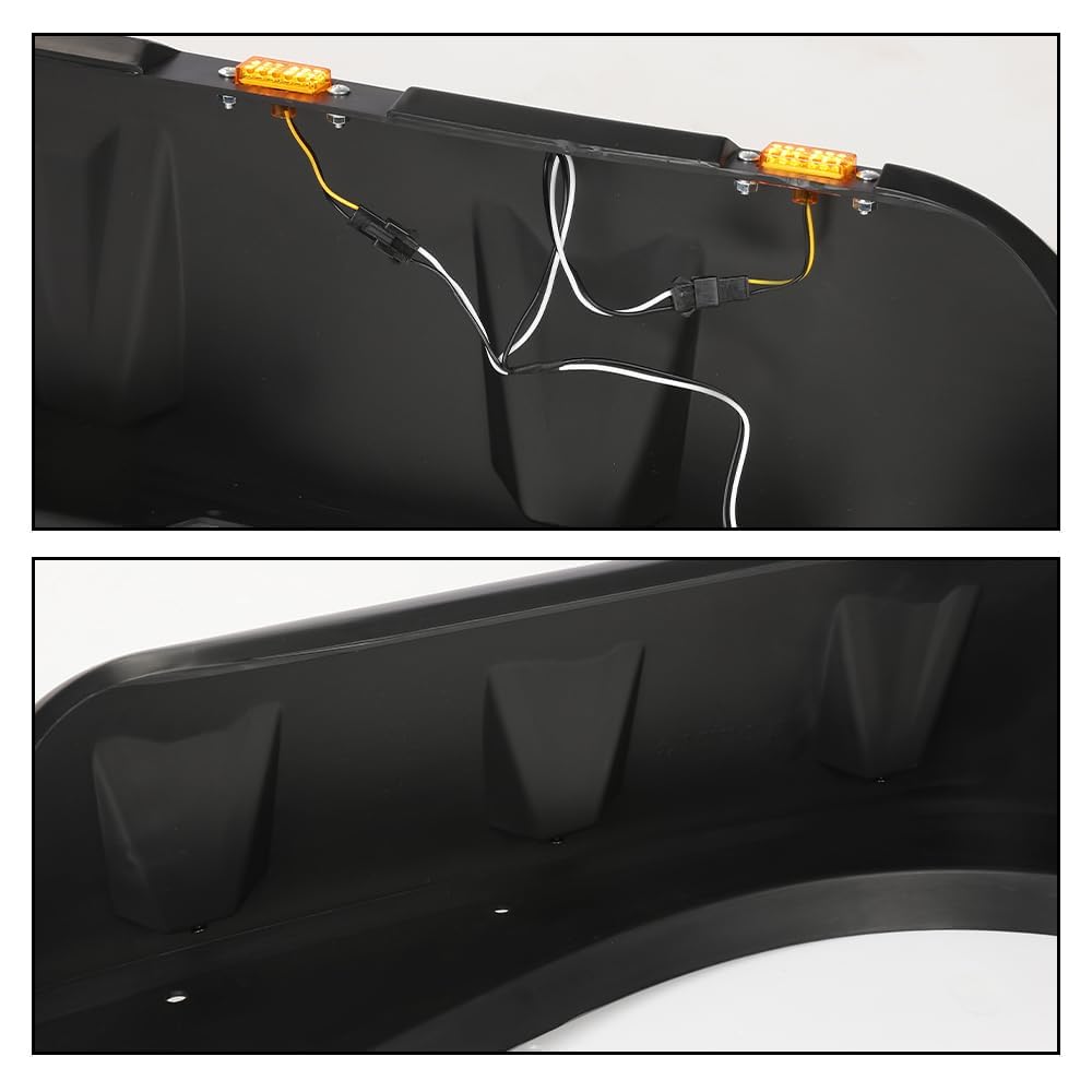 G-PLUS Fender Flares w/LED Side Maker Compatible with Jeep JK Wrangler 2/4 Door Model 2007-2018 Smooth Pocket Riveted 4 PCS Black