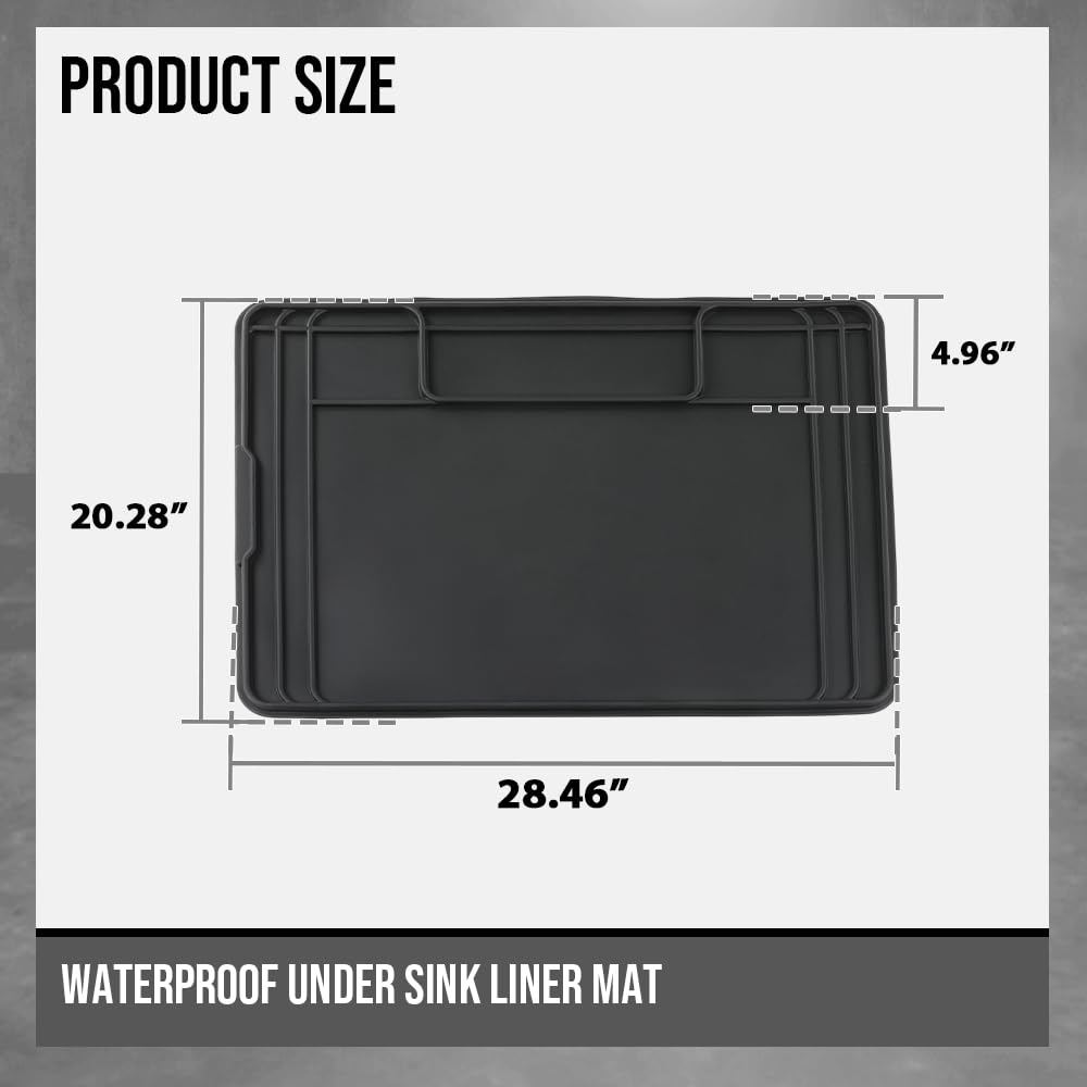 G-PLUS Waterproof Under Sink Liner Mat for Kitchen Bathroom – 28" x 19" TPE - Durable, Flexible Tray – Home Undersink Organizer Must Haves, Black
